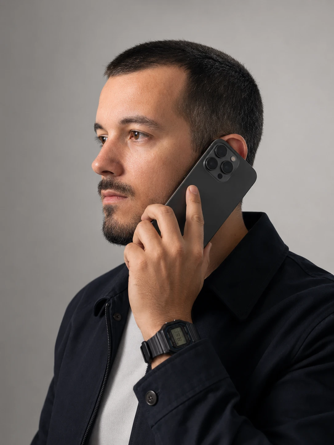 Aleksandar speaking on the phone during a consultation